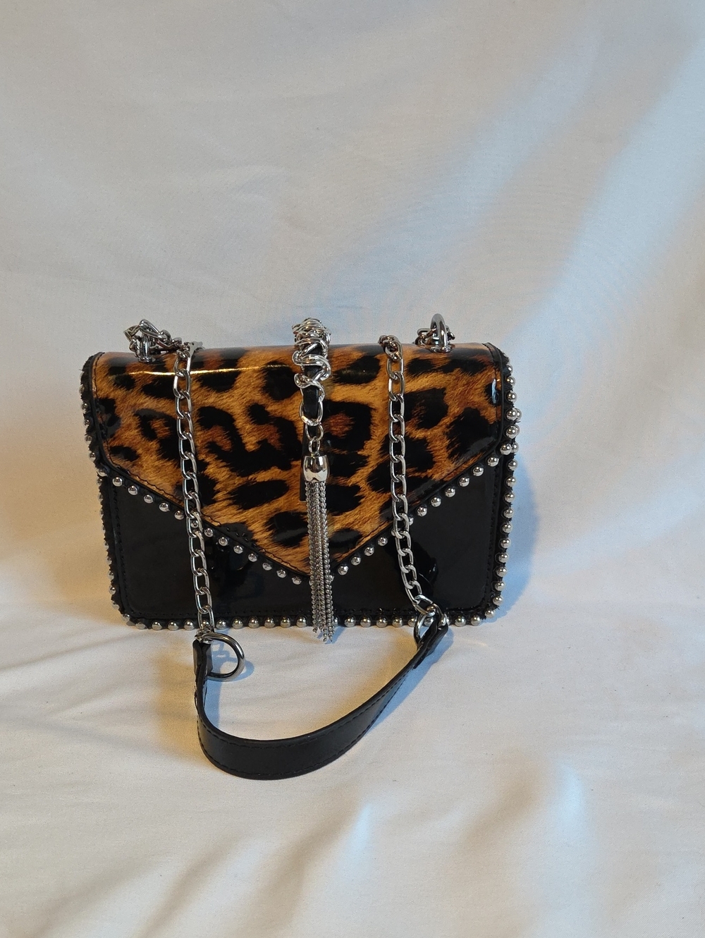 SHEIN Leopard Print Flap Crossbody with Black Body & Silver Accents
